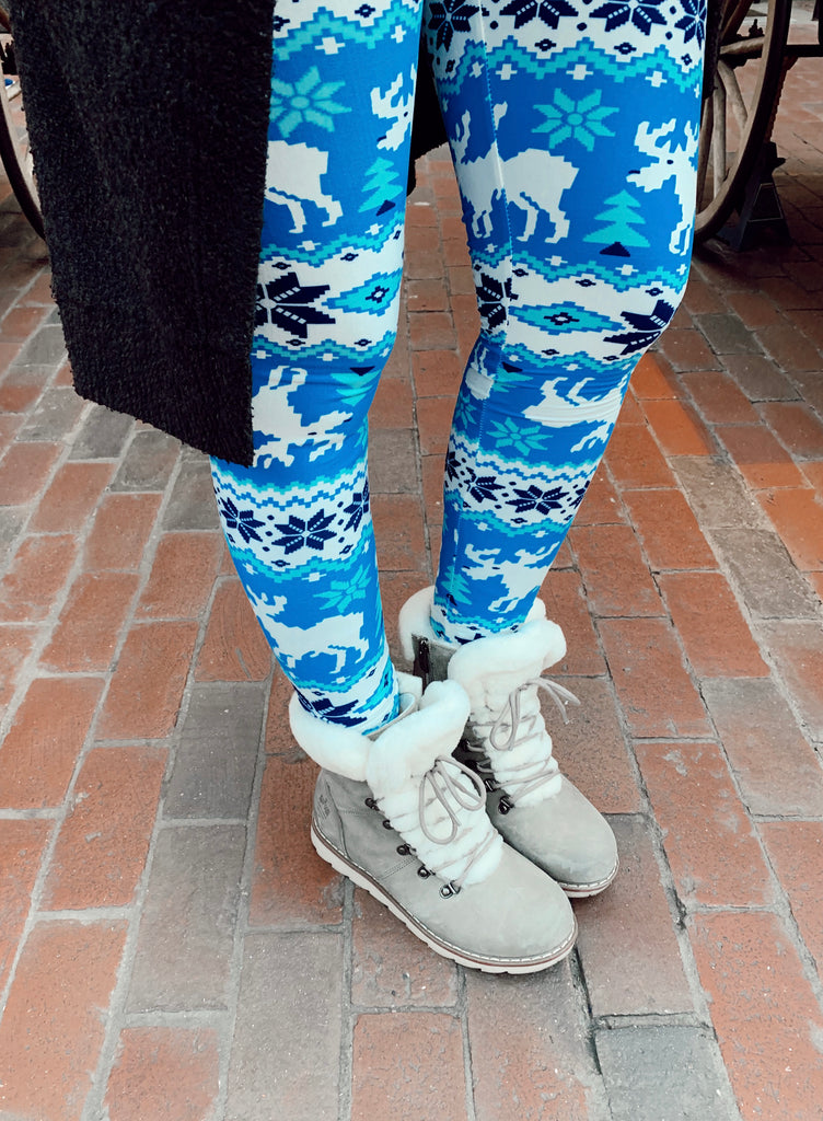 Blue/White Reindeer Print QUEEN SIZE Leggings