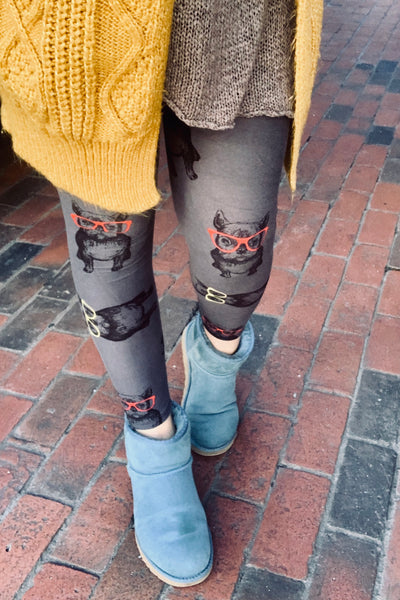 grey french bulldog in glasses buttery Soft Microfiber High Waist Fashion Patterned Celebrity Leggings for Women one size