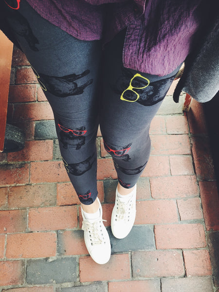 grey french bulldog in glasses buttery Soft Microfiber High Waist Fashion Patterned Celebrity Leggings for Women one size