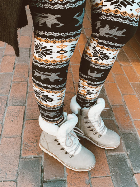 brown white black christmas reindeer leggings buttery Soft Microfiber High Waist Fashion Patterned Celebrity Leggings for Women one size