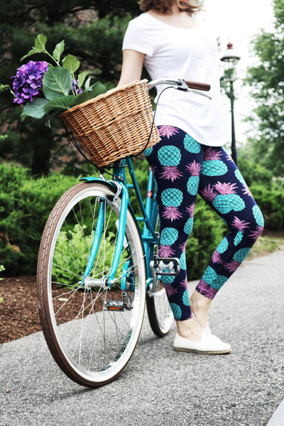 teal pink pineapple buttery Soft Microfiber High Waist Fashion Patterned Celebrity Leggings for Women plus size