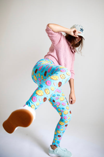 Blue Donut Print Leggings