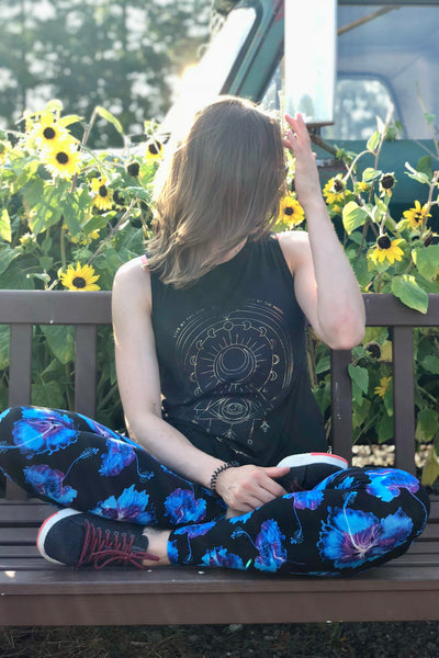 Yoga Waist 5” Blue Flower Print Leggings