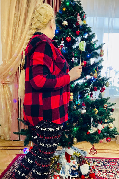 Black/Red Reindeer Print QUEEN SIZE Leggings