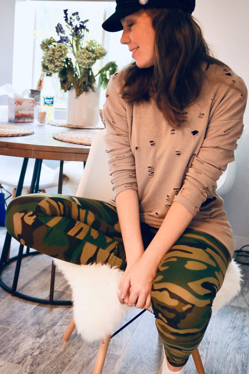 Khaki Ripped Fashion Top