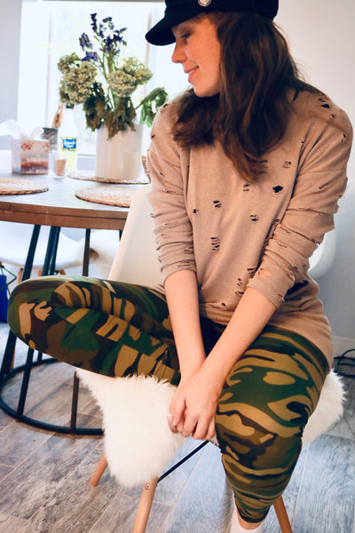 Khaki Ripped Fashion Top