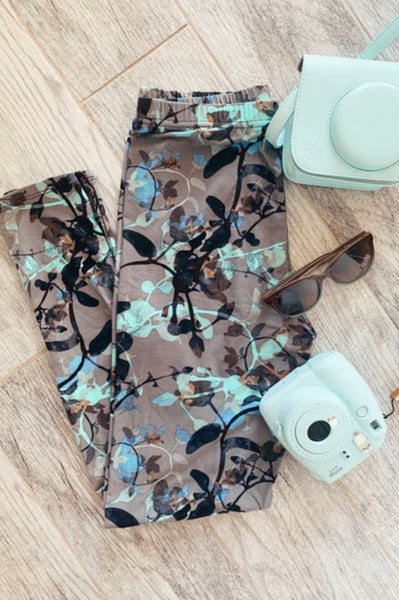 Tiffany Blue Floral Print Leggings (Regular or Yoga Waist)