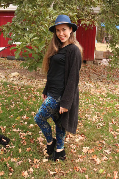 Yoga Waist 3" Blue Swirl Print Leggings