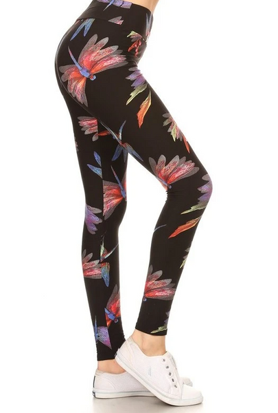 Yoga Waist 3" Dragonfly Print Leggings