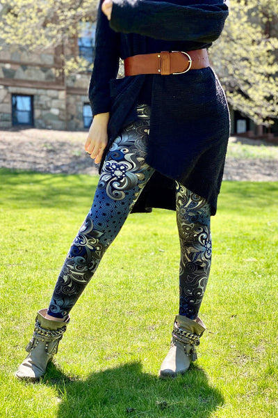 Yoga Waist Floral Abstract Boho Print QUEEN SIZE Leggings