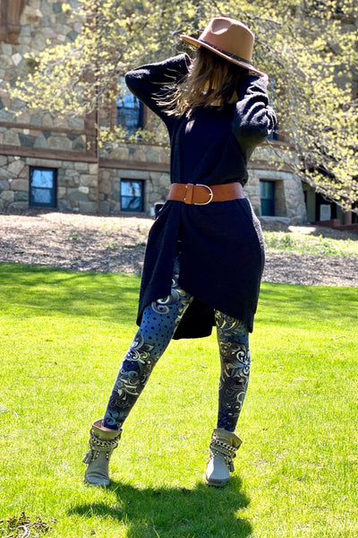 Yoga Waist Floral Abstract Boho Print QUEEN SIZE Leggings