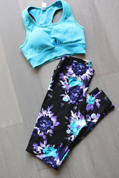 Yoga Waist 3" Blue/Purple Floral Print Leggings