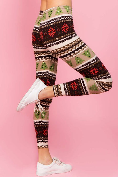 Yoga Waist Plaid Reindeer Print QUEEN SIZE Leggings