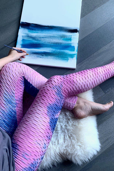Yoga Waist Tie Dye BUBBLE Leggings w/Scrunchy Back