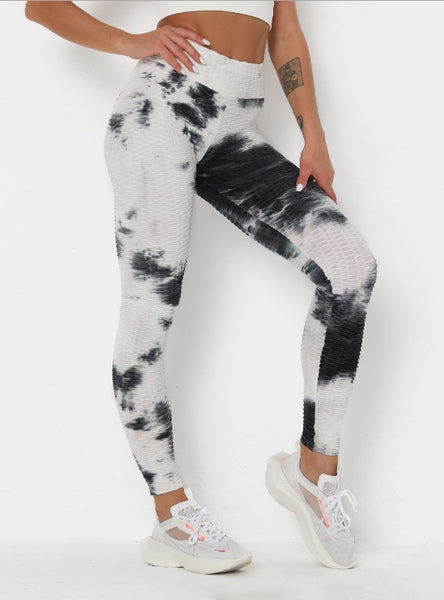 Yoga Waist Tie Dye BUBBLE Leggings w/Scrunchy Back