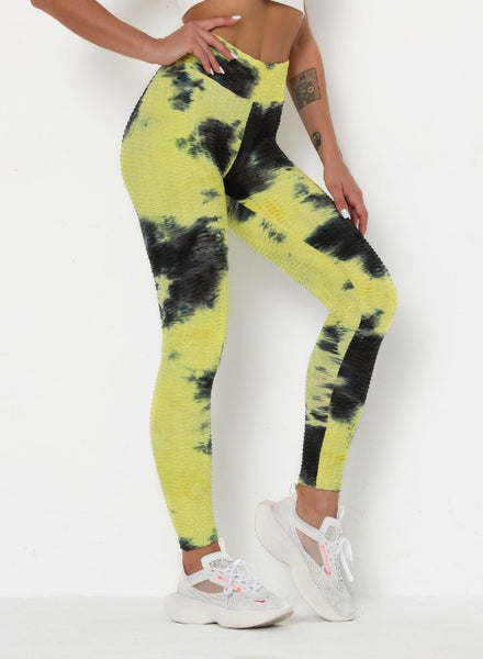 Yoga Waist Tie Dye BUBBLE Leggings w/Scrunchy Back