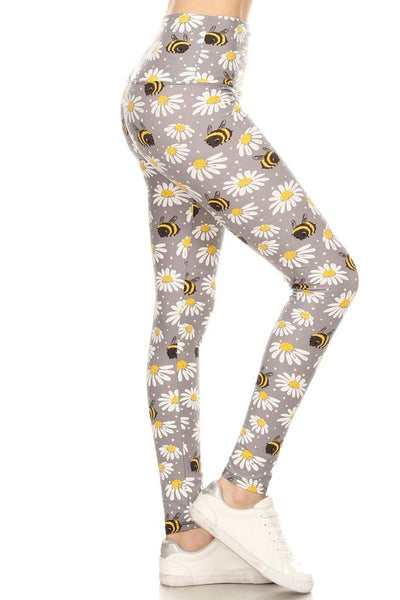 Yoga Waist 5" Daisies N Bee Print Leggings
