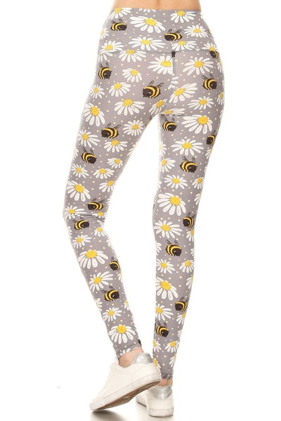 Yoga Waist 5" Daisies N Bee Print Leggings
