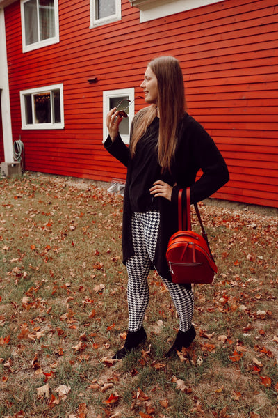 black and white houndstooth buttery Soft Microfiber High Waist Fashion Patterned Celebrity Leggings for Women one size