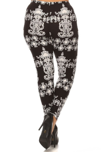 Black/White Paisley Boho Print QUEEN SIZE Leggings
