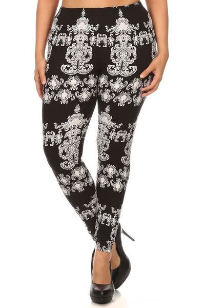 Black/White Paisley Boho Print QUEEN SIZE Leggings
