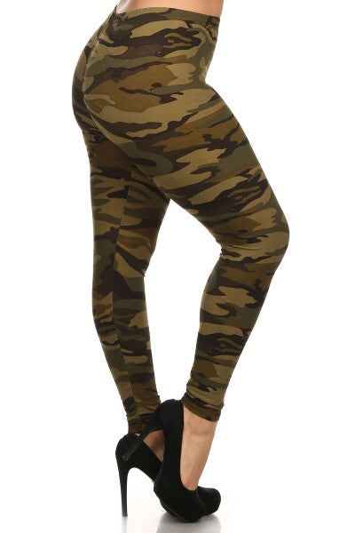 Ultra soft microfiber army print leggings Plus size