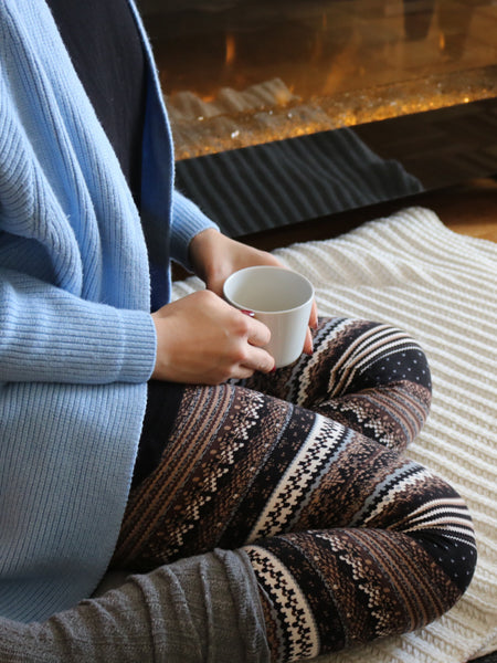 Brown/Gray Nordic Christmas Print QUEEN SIZE Leggings