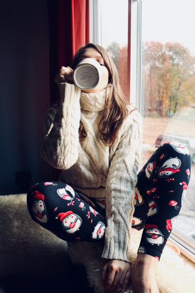 christmas pengui blue peacock buttery Soft Microfiber High Waist Fashion Patterned Celebrity Leggings for Women plus size