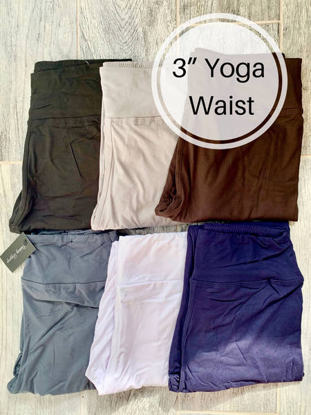 Yoga Waist 3" Solid Color QUEEN SIZE Basic Leggings