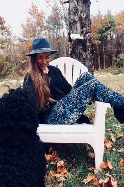 blue bohemian swirl abstract buttery Soft Microfiber High Waist Fashion Patterned Celebrity Leggings for Women one size