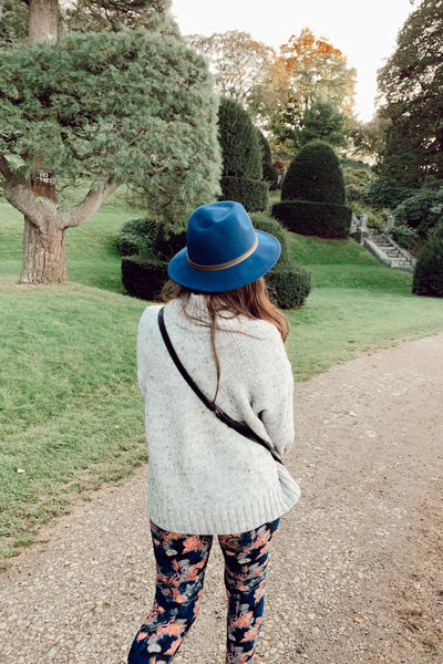 navy peach floral buttery soft leggings one size