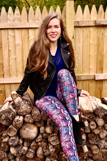 Pink/Gray Nordic Knit Print Leggings