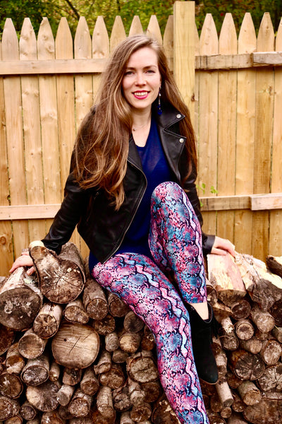 Yoga Waist 5” Pink/Blue Snake Print Leggings