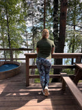 Yoga Waist Tiffany Blue Floral Print CURVY SIZE Leggings