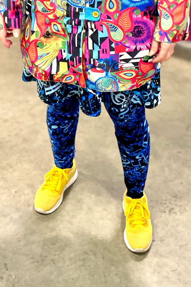 Blue Music Notes Print CURVY SIZE Leggings( Blue or Black)
