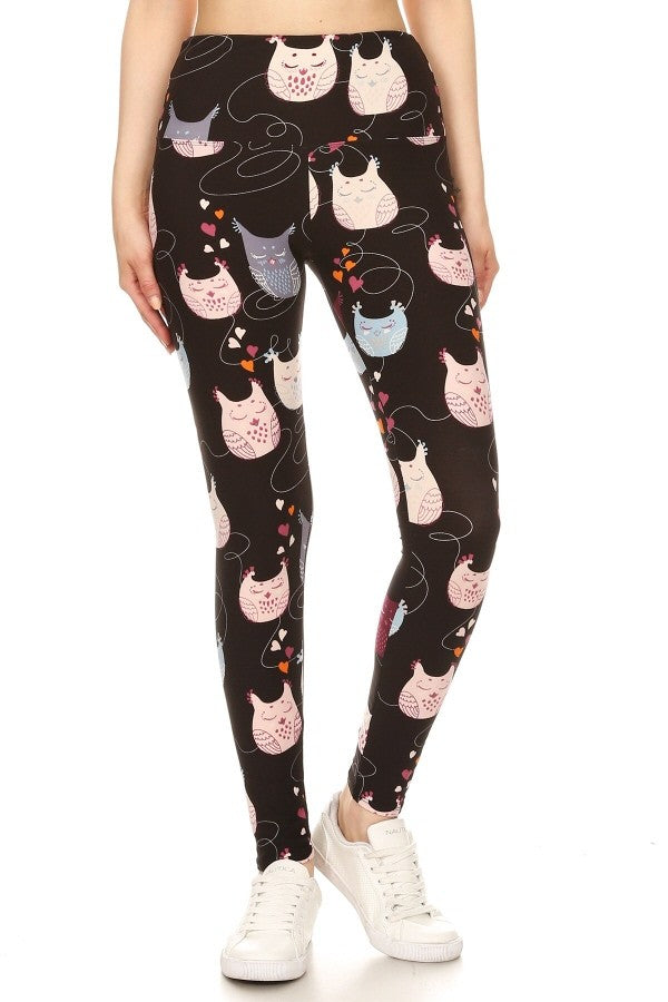 Yoga Waist 5" Cute Owl Print Leggings