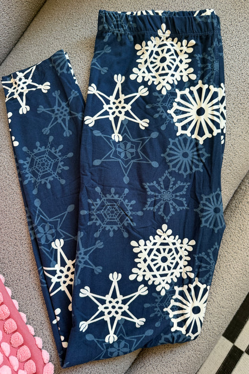 Navy/White Snowflake Print QURVY SIZE Leggings