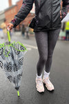 Yoga Waist 5” Gray Herringbone Knit Print Band CURVY Size Leggings