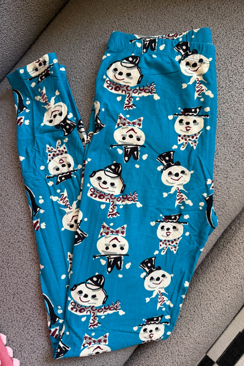 Snowman Teal Print Leggings