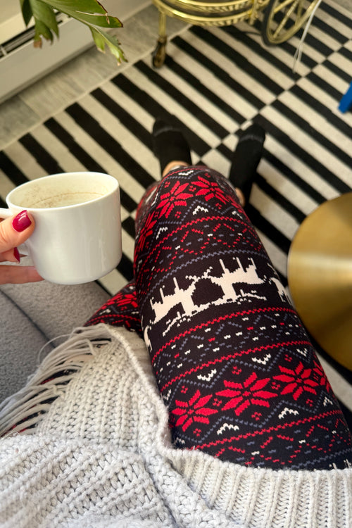 Black/Red Reindeer Print QUEEN SIZE Leggings