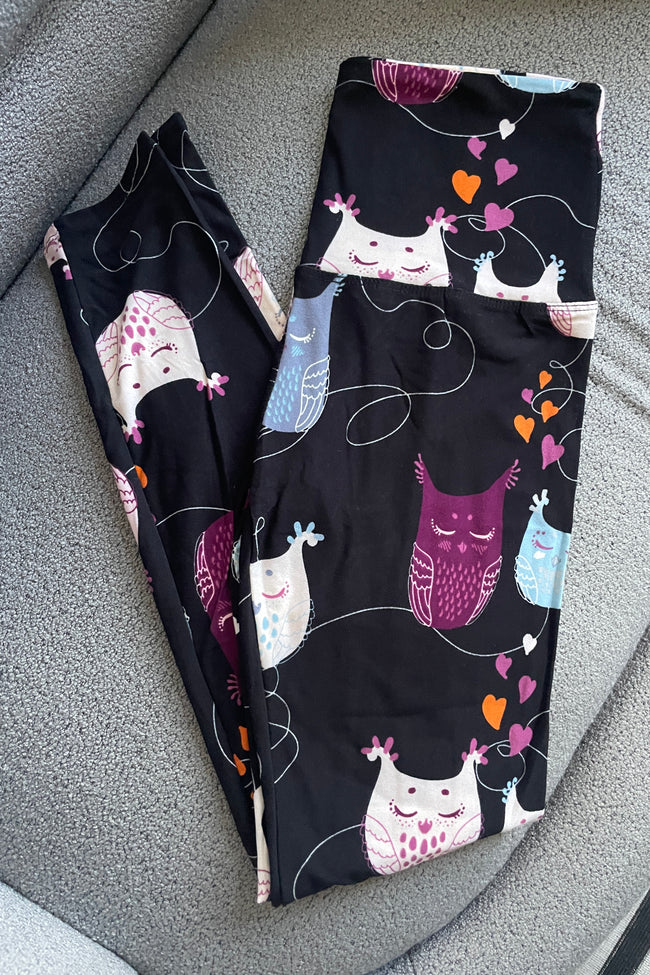 Yoga Waist 5" Cute Owl Print Leggings
