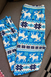 Blue/White Reindeer Print CURVY SIZE Leggings