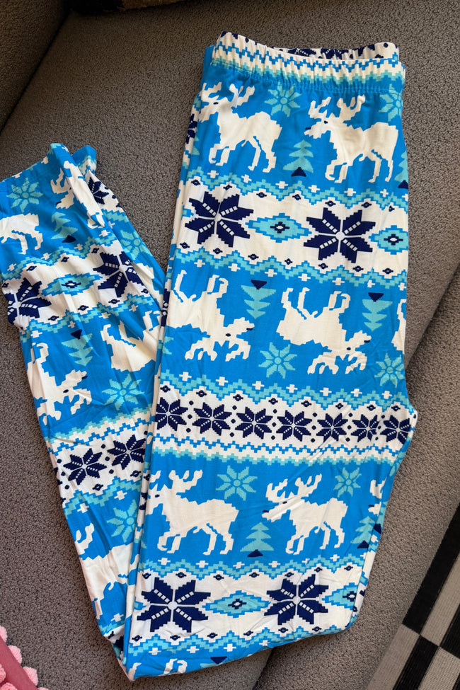 Blue/White Reindeer Print CURVY SIZE Leggings