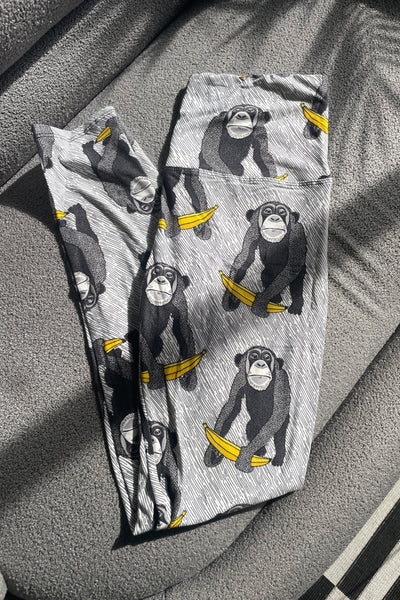 Yoga Waist 5 Inch Banana Monkey Print Leggings