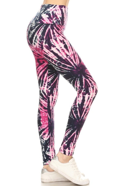 Yoga Waist 5" Pink Tie Dye Print Leggings
