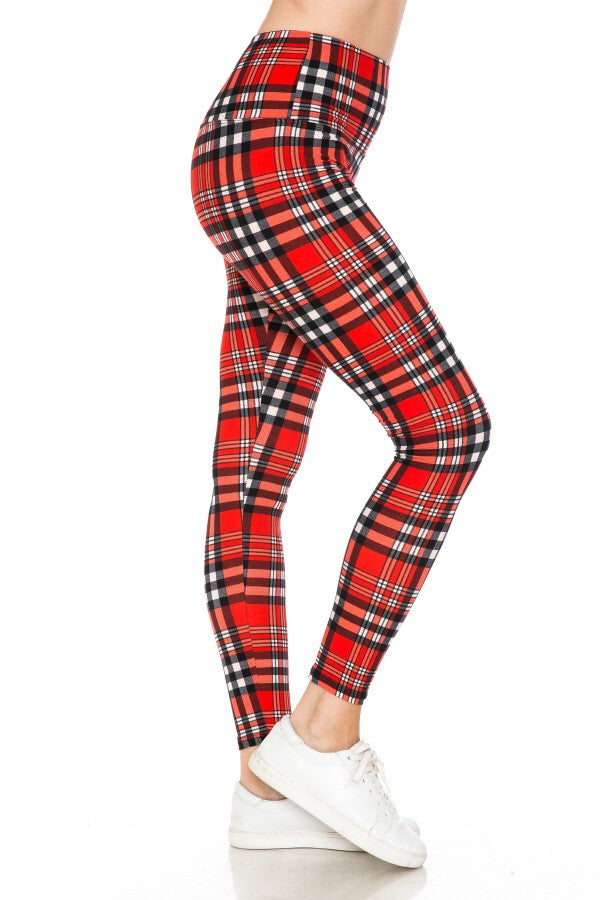 Yoga Waist Red Plaid QUEEN SIZE Leggings