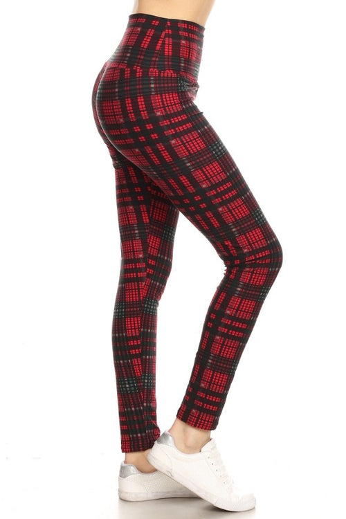 Yoga Waist 5" Red Plaid Print Leggings