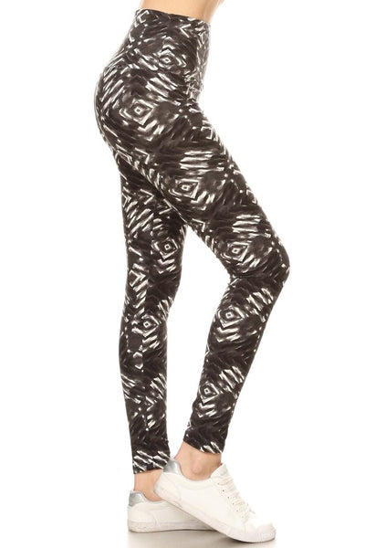 Yoga Waist 5 Inch Black/WhiteTribal Print Leggings