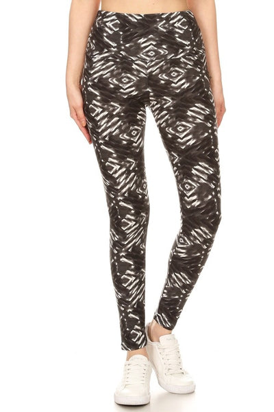 Yoga Waist 5 Inch Black/WhiteTribal Print Leggings
