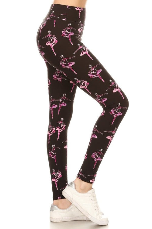 Yoga Waist 3" Ballerina Print CURVY SIZE Leggings